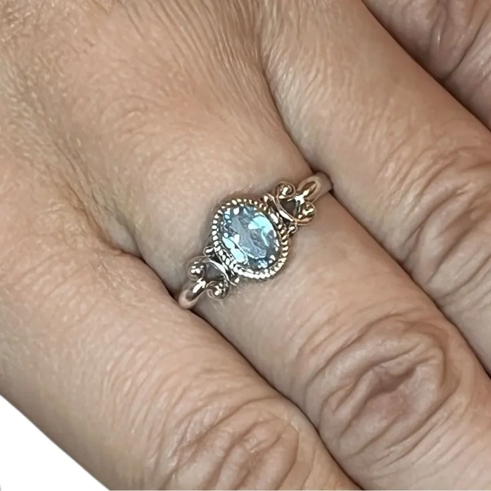Elegant Sterling Silver and Blue Topaz Gemstone Ring Size 10